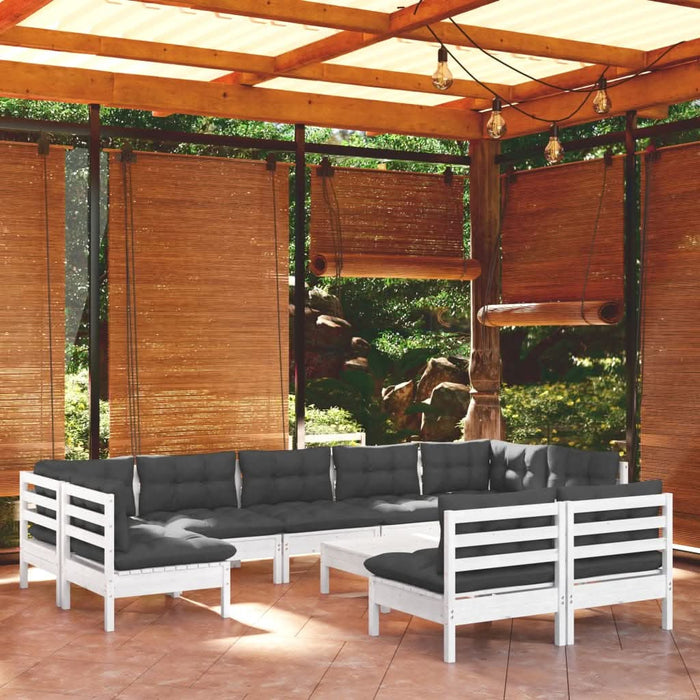 Set mobilier grădină cu perne, 10 piese, alb, lemn masiv pin - WALTI WALTI