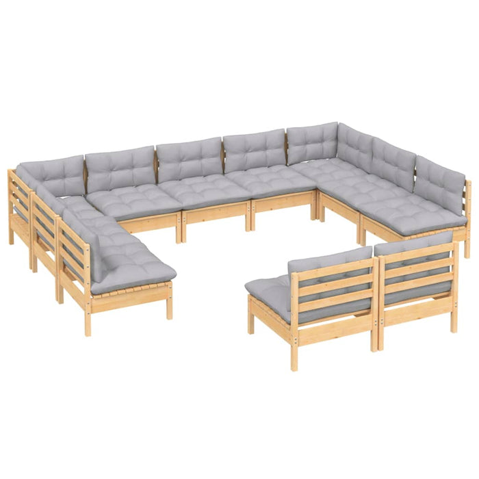 Set mobilier grădină cu perne, 11 piese, gri, lemn masiv pin - WALTI WALTI