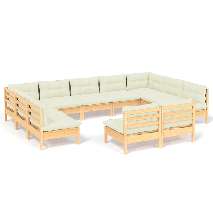 Set mobilier grădină cu perne crem, 11 piese, lemn masiv de pin - WALTI WALTI