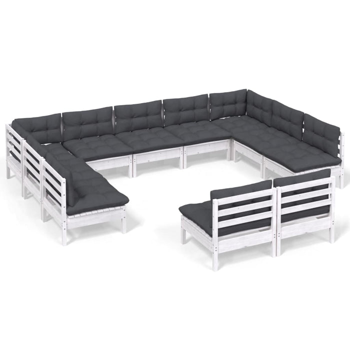 Set mobilier de grădină cu perne, 11 piese, alb lemn masiv pin - WALTI WALTI