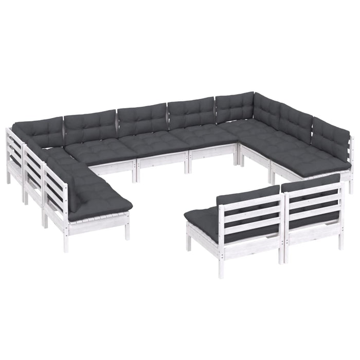 Set mobilier de grădină cu perne, 11 piese, alb lemn masiv pin - WALTI WALTI
