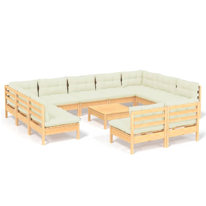 Set mobilier grădină cu perne crem, 12 piese, lemn masiv de pin - WALTI WALTI