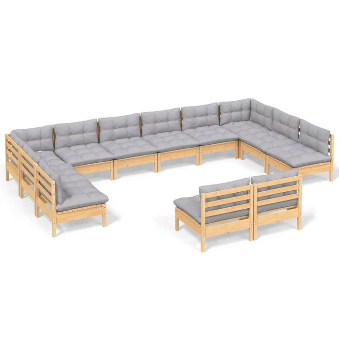 Set mobilier grădină cu perne, 12 piese, gri, lemn masiv pin - WALTI WALTI