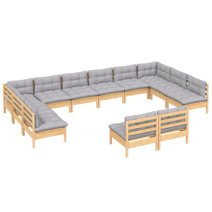 Set mobilier grădină cu perne, 12 piese, gri, lemn masiv pin - WALTI WALTI