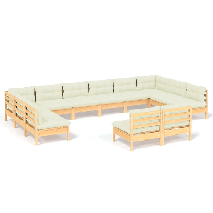 Set mobilier grădină cu perne crem, 12 piese, lemn masiv de pin - WALTI WALTI