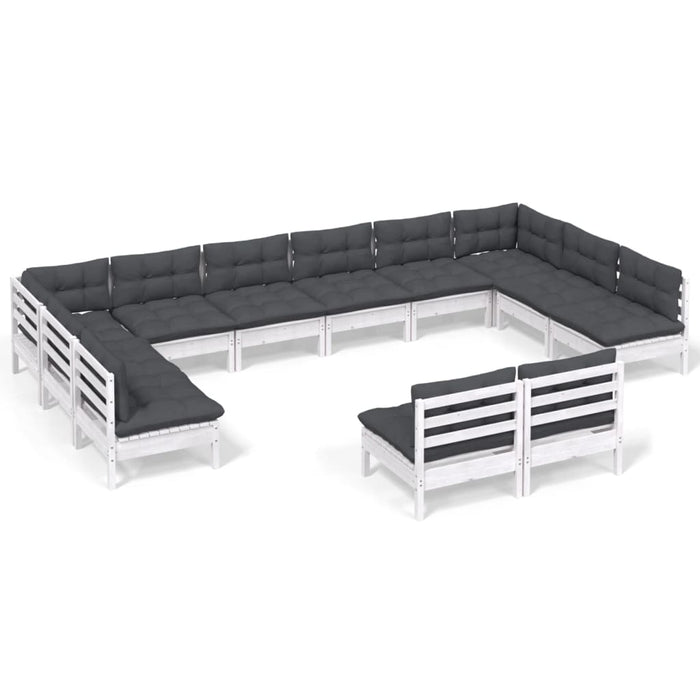 Set mobilier de grădină cu perne, 12 piese, alb, lemn masiv pin - WALTI WALTI