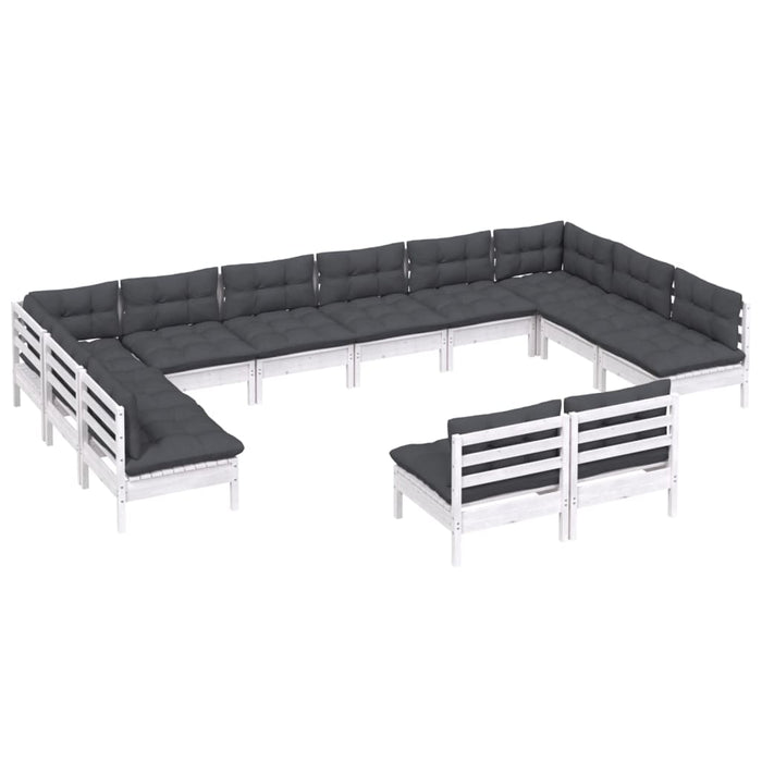 Set mobilier de grădină cu perne, 12 piese, alb, lemn masiv pin - WALTI WALTI