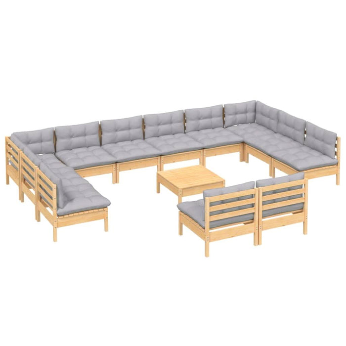Set mobilier grădină cu perne, 13 piese, gri, lemn masiv pin - WALTI WALTI