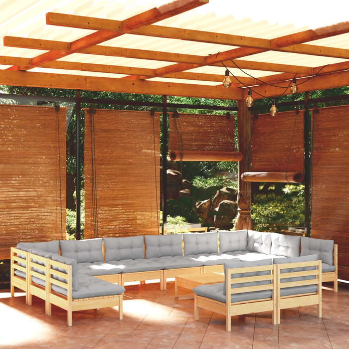 Set mobilier grădină cu perne, 13 piese, gri, lemn masiv pin - WALTI WALTI