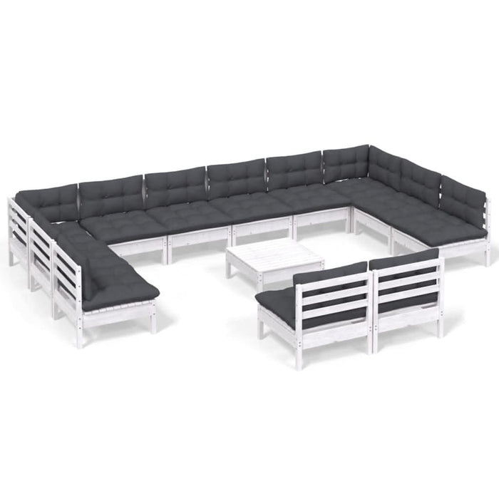 Set mobilier de grădină cu perne, 13 piese, alb, lemn masiv pin - WALTI WALTI