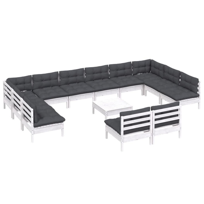 Set mobilier de grădină cu perne, 13 piese, alb, lemn masiv pin - WALTI WALTI
