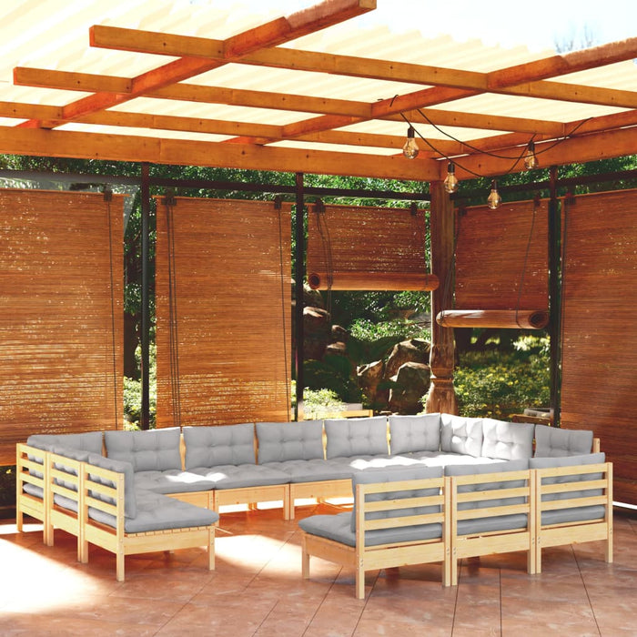 Set mobilier grădină cu perne, 13 piese, gri, lemn masiv pin - WALTI WALTI