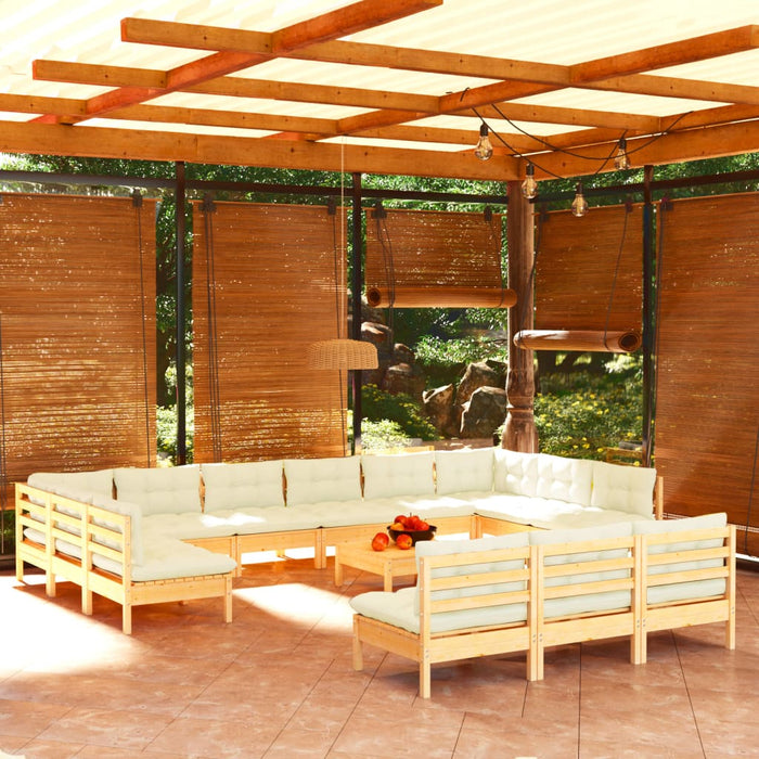Set de mobilier de grădină & perne 14 piese crem lemn masiv pin - WALTI WALTI