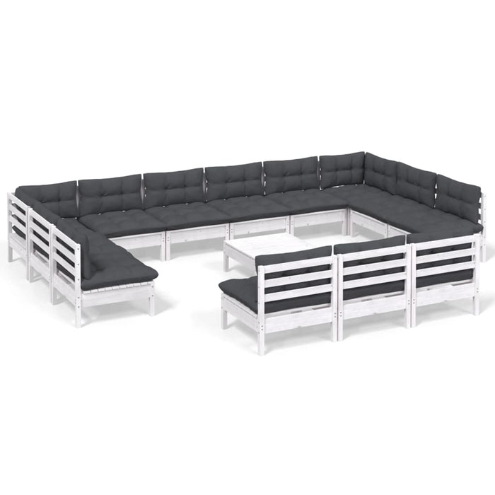 Set mobilier grădină cu perne, 14 piese, alb, lemn masiv pin - WALTI WALTI
