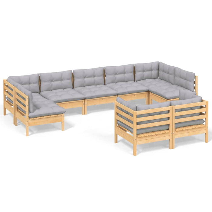 Set mobilier de grădină cu perne gri, 9 piese, lemn masiv pin - WALTI WALTI