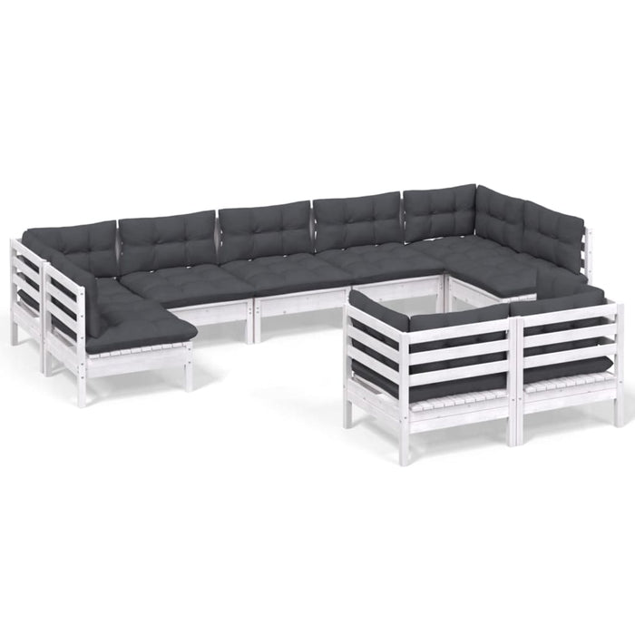 Set mobilier de grădină cu perne, 9 piese, alb, lemn masiv pin - WALTI WALTI