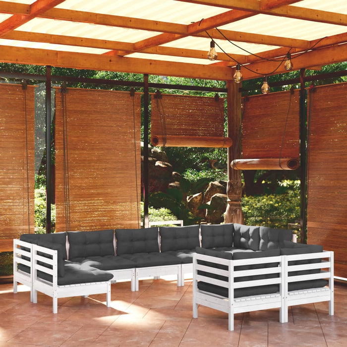 Set mobilier de grădină cu perne, 9 piese, alb, lemn masiv pin - WALTI WALTI