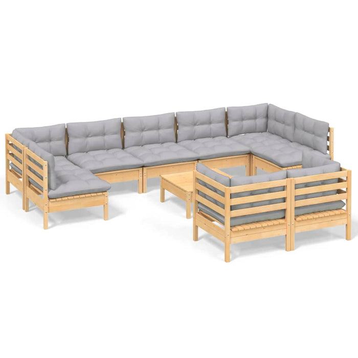 Set mobilier grădină cu perne, 10 piese, gri, lemn masiv pin - WALTI WALTI