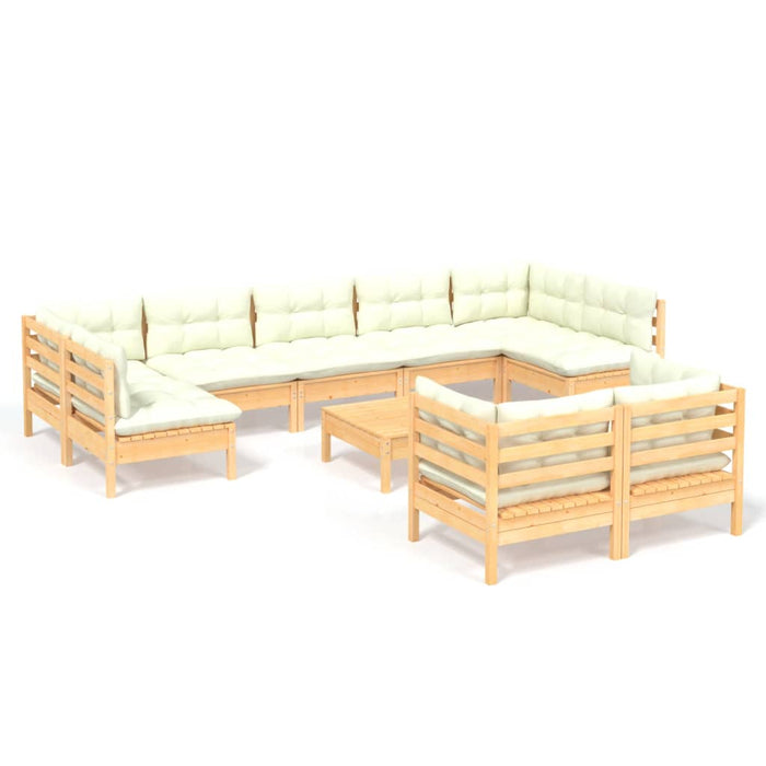 Set mobilier grădină cu perne crem, 10 piese, lemn masiv de pin - WALTI WALTI