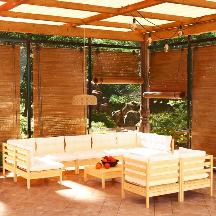 Set mobilier grădină cu perne crem, 10 piese, lemn masiv de pin - WALTI WALTI