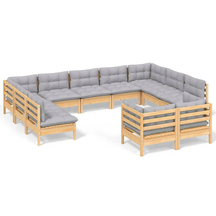 Set mobilier grădină cu perne, 11 piese, gri, lemn masiv pin - WALTI WALTI