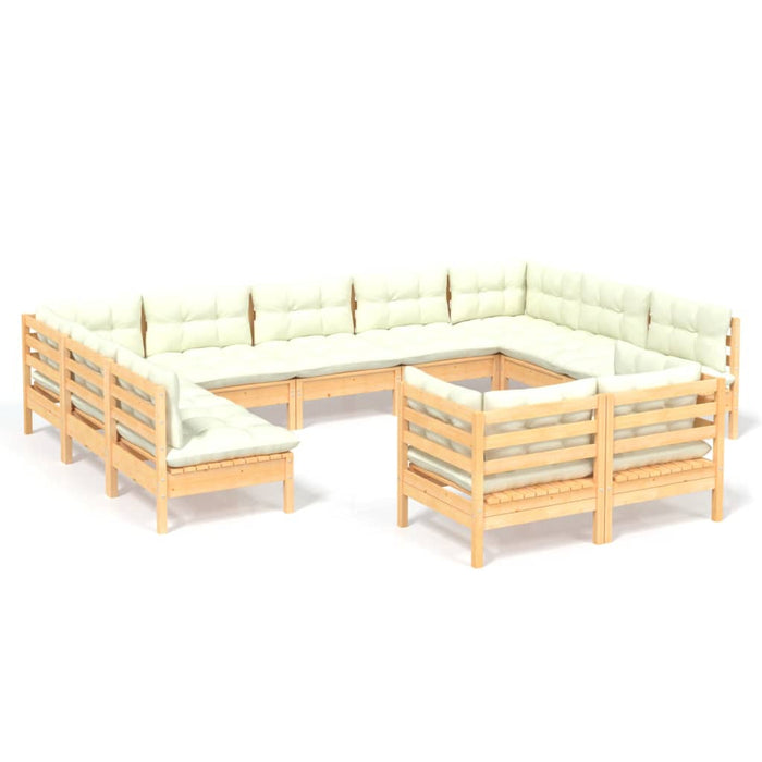 Set mobilier grădină cu perne crem, 11 piese, lemn masiv de pin - WALTI WALTI