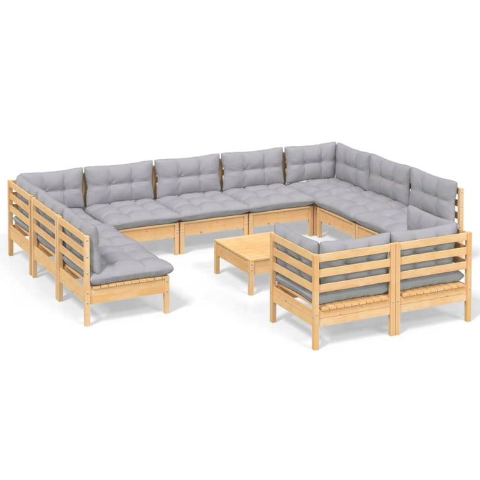 Set mobilier de grădină cu perne, 12 piese, gri, lemn masiv pin - WALTI WALTI