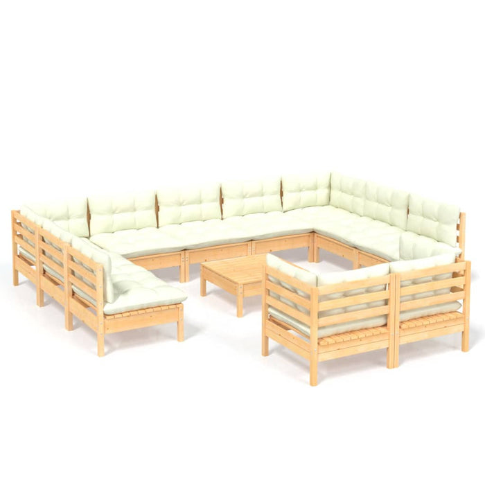 Set mobilier grădină cu perne crem, 12 piese, lemn masiv de pin - WALTI WALTI