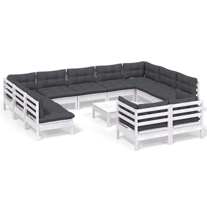 Set mobilier grădină cu perne, 12 piese, alb, lemn masiv pin - WALTI WALTI