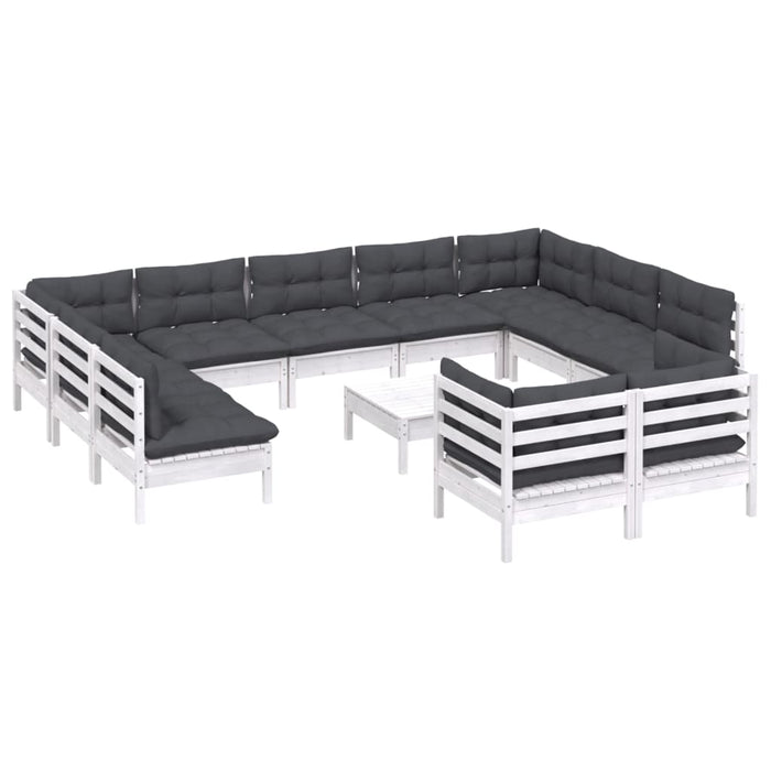 Set mobilier grădină cu perne, 12 piese, alb, lemn masiv pin - WALTI WALTI