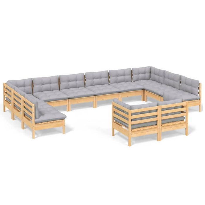 Set mobilier grădină cu perne, 12 piese, gri, lemn masiv pin - WALTI WALTI