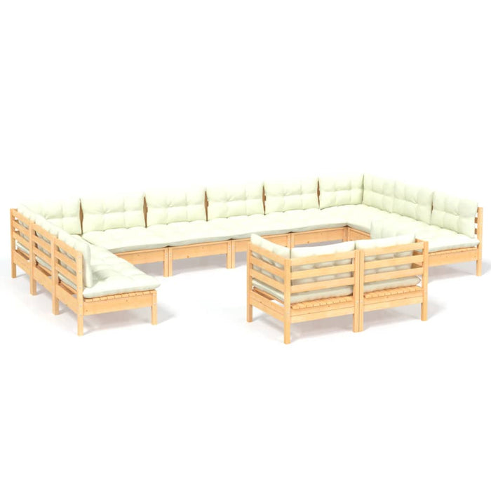 Set mobilier grădină cu perne crem, 12 piese, lemn masiv de pin - WALTI WALTI