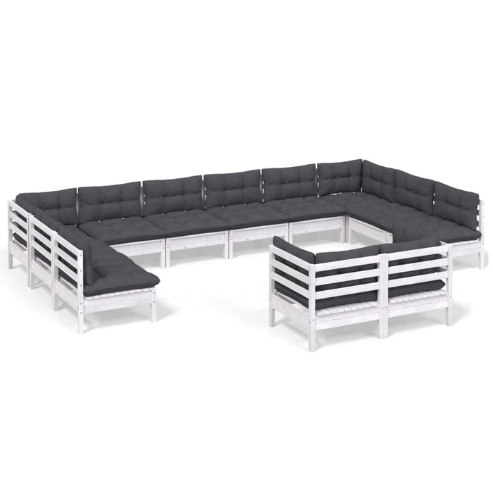 Set mobilier grădină cu perne, 12 piese, alb, lemn masiv pin - WALTI WALTI