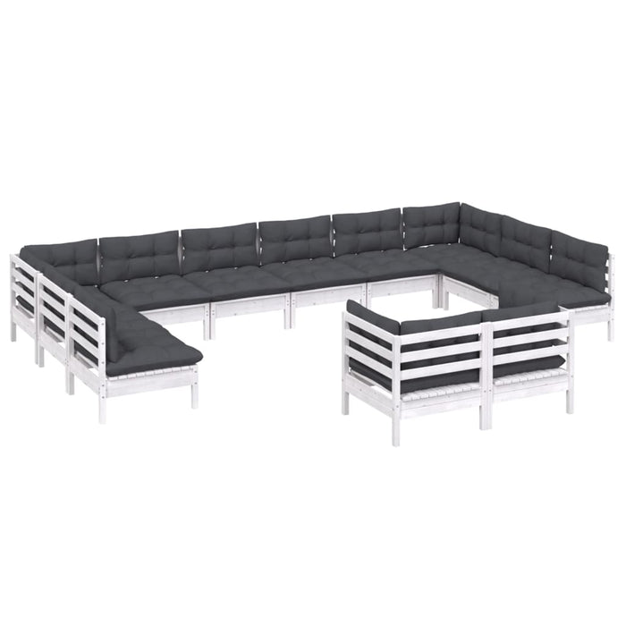 Set mobilier grădină cu perne, 12 piese, alb, lemn masiv pin - WALTI WALTI