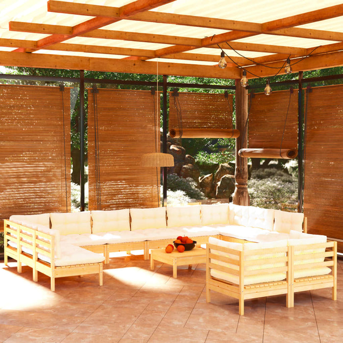 Set mobilier grădină cu perne, 13 piese, crem, lemn de pin - WALTI WALTI