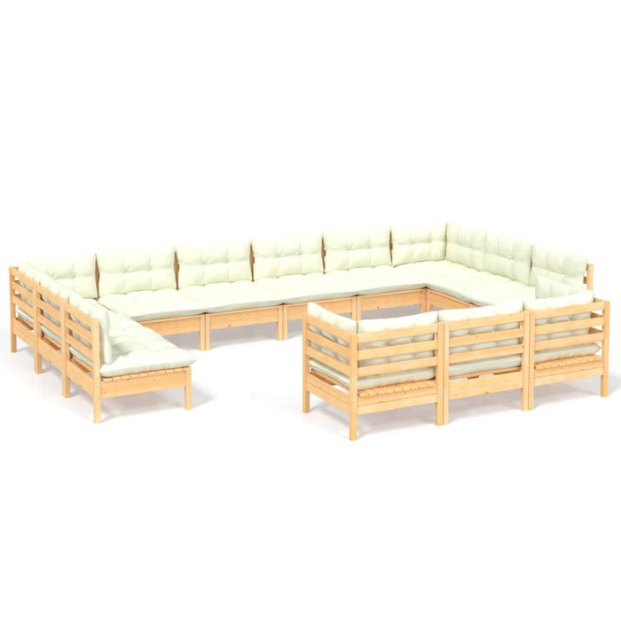 Set mobilier grădină cu perne, 13 piese, crem, lemn de pin - WALTI WALTI
