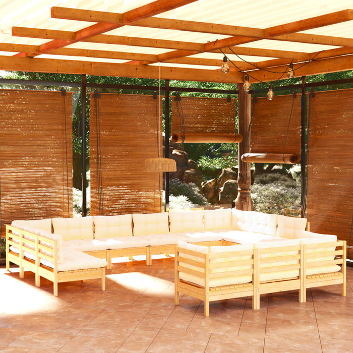Set mobilier grădină cu perne, 13 piese, crem, lemn de pin - WALTI WALTI