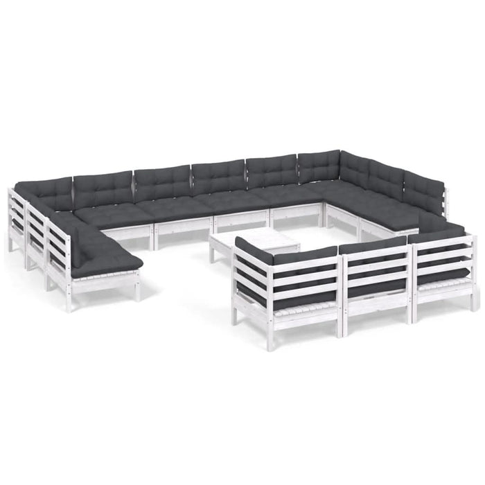 Set mobilier de grădină cu perne, 14 piese, alb, lemn masiv pin - WALTI WALTI