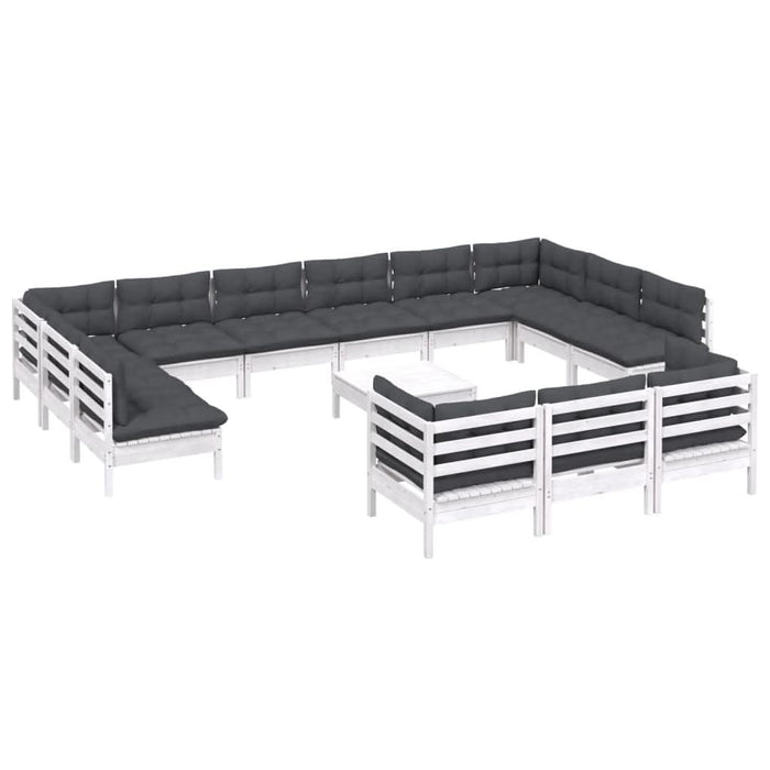 Set mobilier de grădină cu perne, 14 piese, alb, lemn masiv pin - WALTI WALTI