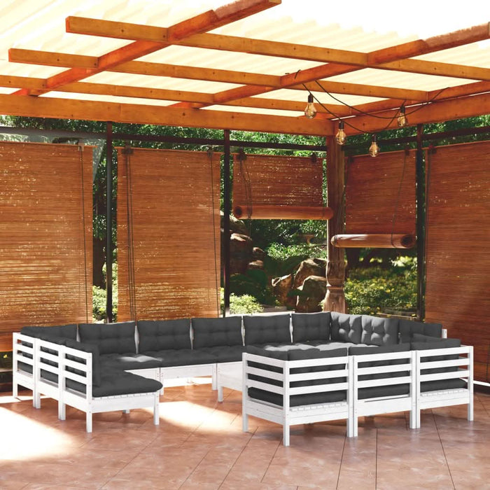 Set mobilier de grădină cu perne, 14 piese, alb, lemn masiv pin - WALTI WALTI