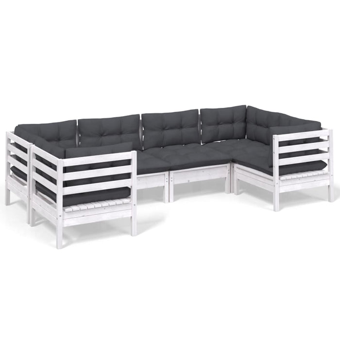Set mobilier de grădină cu perne, 6 piese, alb, lemn de pin - WALTI WALTI