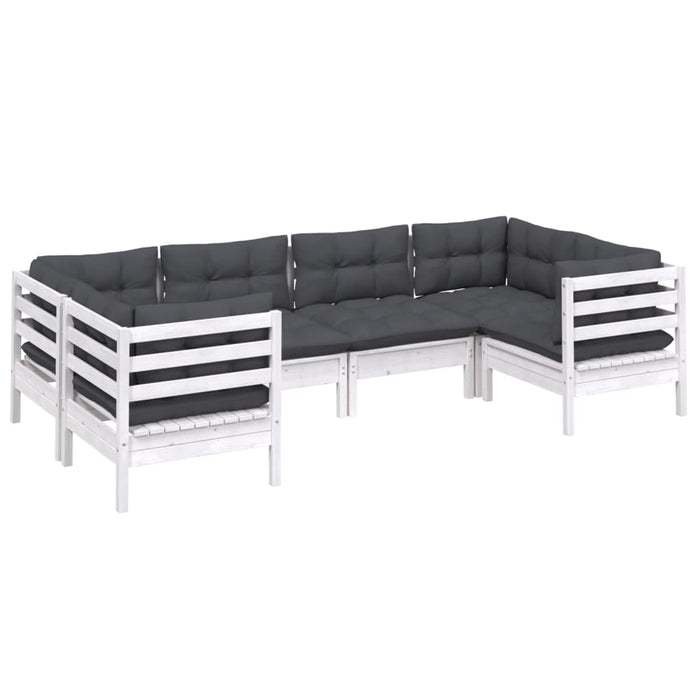 Set mobilier de grădină cu perne, 6 piese, alb, lemn de pin - WALTI WALTI