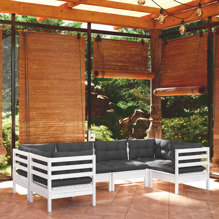 Set mobilier de grădină cu perne, 6 piese, alb, lemn de pin - WALTI WALTI