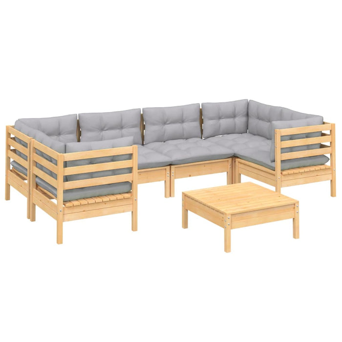 Set mobilier grădină cu perne gri, 7 piese, lemn masiv de pin - WALTI WALTI