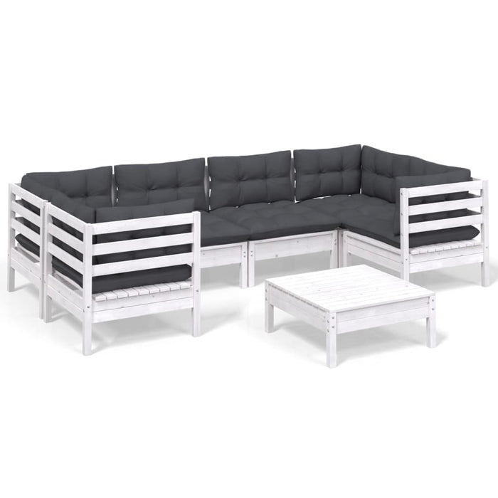 Set mobilier de grădină cu perne, 7 piese, alb, lemn masiv pin - WALTI WALTI