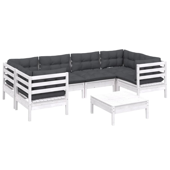 Set mobilier de grădină cu perne, 7 piese, alb, lemn masiv pin - WALTI WALTI