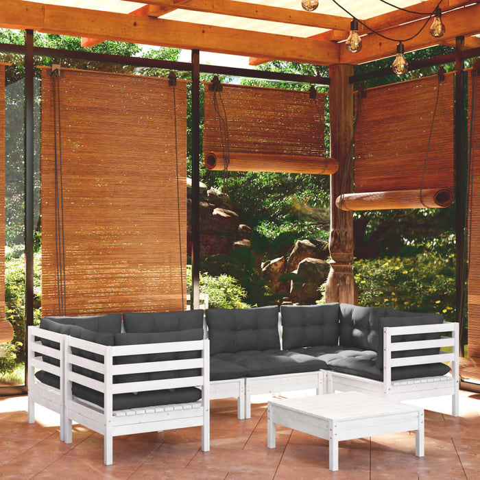 Set mobilier de grădină cu perne, 7 piese, alb, lemn masiv pin - WALTI WALTI
