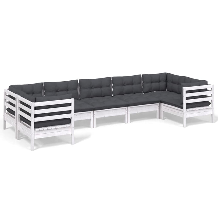 Set mobilier de grădină cu perne, 7 piese, alb, lemn masiv pin - WALTI WALTI