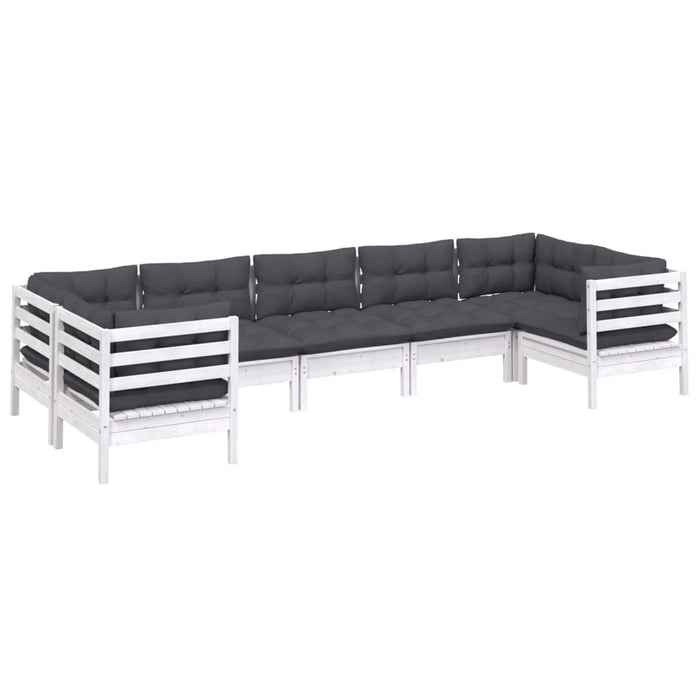Set mobilier de grădină cu perne, 7 piese, alb, lemn masiv pin - WALTI WALTI