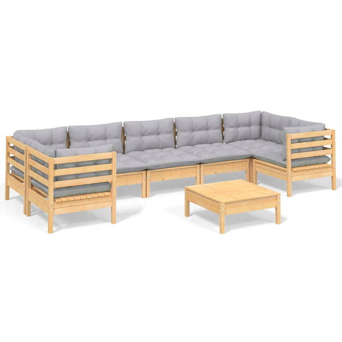 Set mobilier de grădină cu perne, 8 piese, gri, lemn de pin - WALTI WALTI
